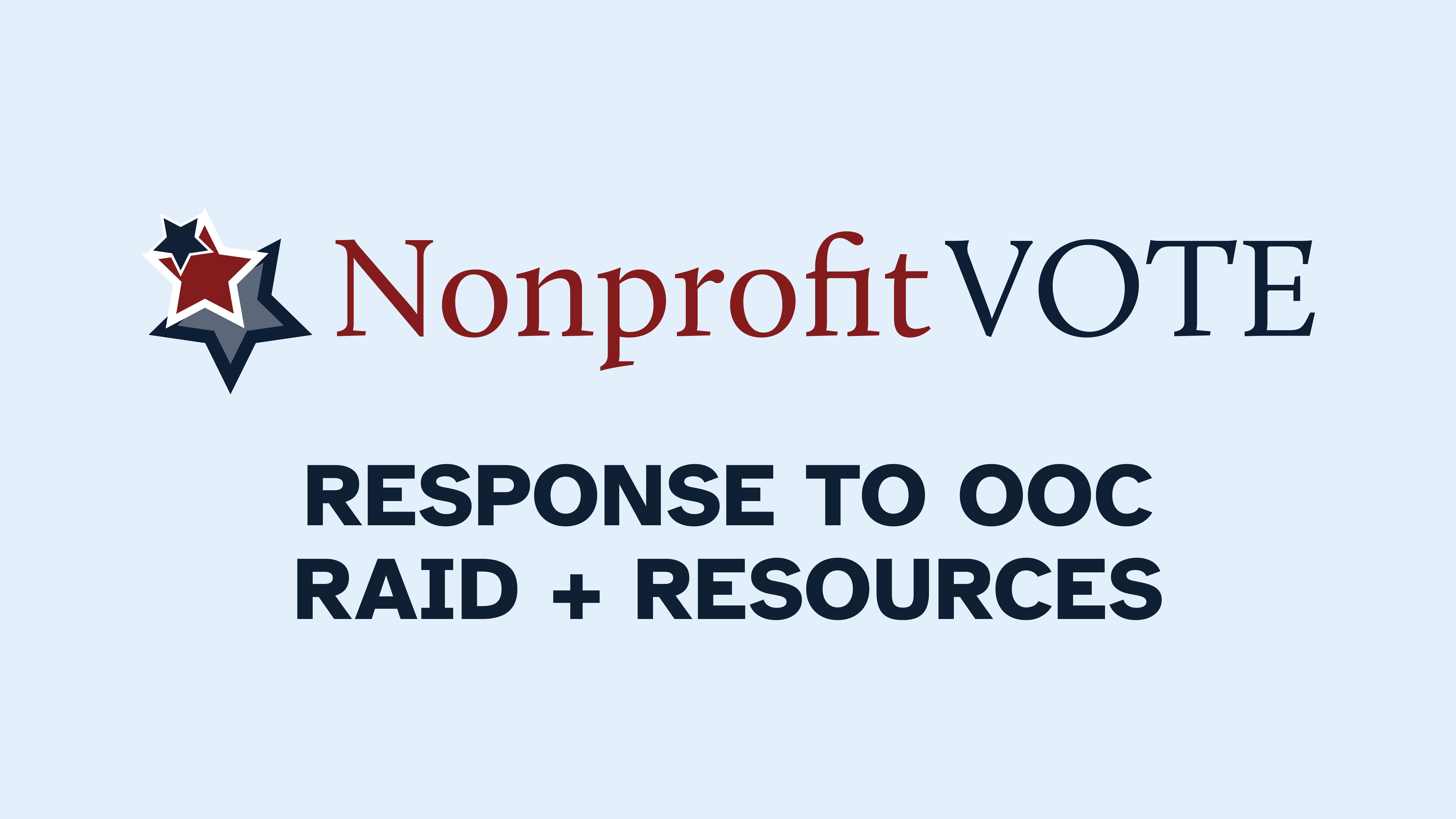 Nonprofit VOTE logo with a star emblem on the left and red and navy text, set on a light blue background.
